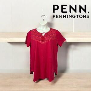 Penningtons, Plus Size Red Embroidered Top, Size X